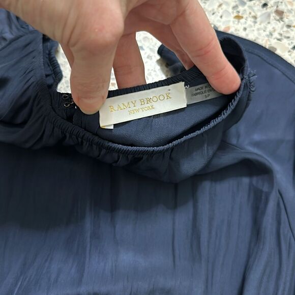 EUC Ramy Brook navy blue silk flutter sleeve tank small s elastic waist - Picture 5 of 6